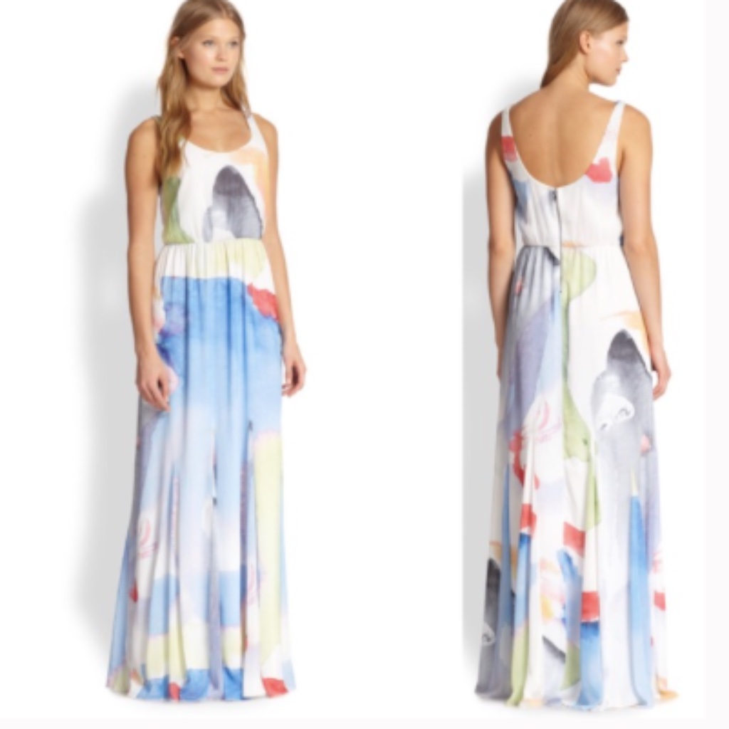 Alice + Olivia Nina Watercolor Waves Maxi Dress S